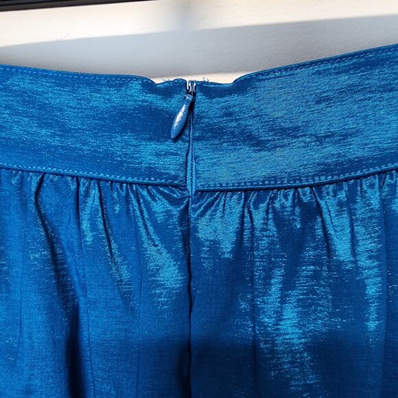 Socialite Taffeta Midi Skirt Size M Blue Pleated A-line Elastic Waist Glam Chic - Picture 4 of 10